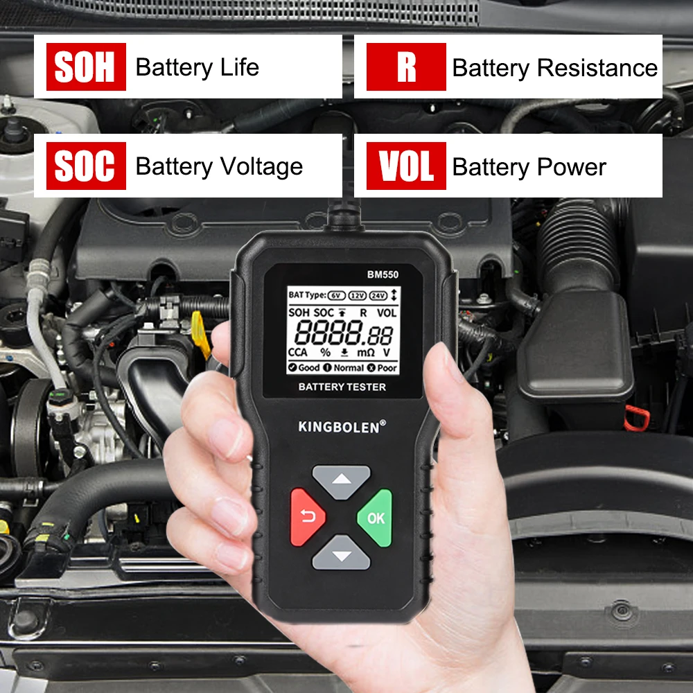 100-2000 CCA Black Car Battery Tester BM550 Car Battery Tool 6V 12V 24V Battery System Detect Auto Battery Analyzer