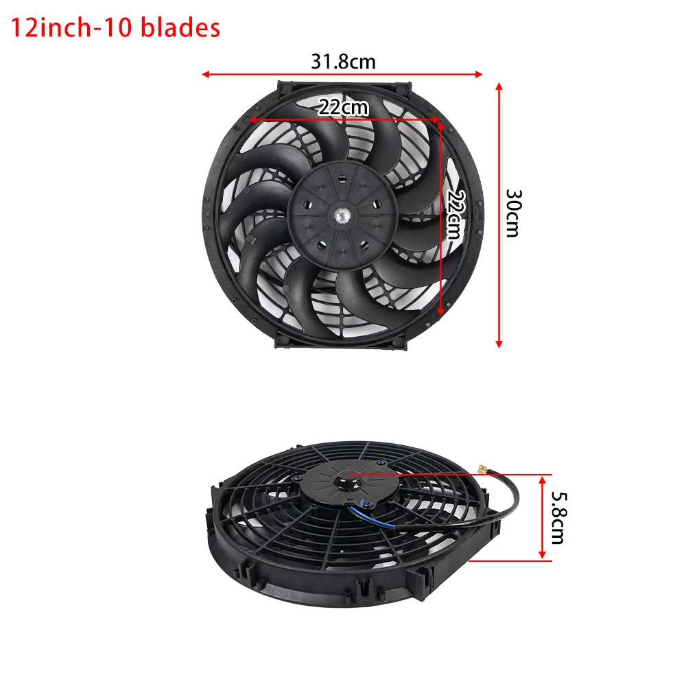 Universal 7/9/10/12/14/16 Inch 12V 80W 2100RPM Car Air Conditioning Cooling Fan Blade Cool Mounting Kit CF-1001