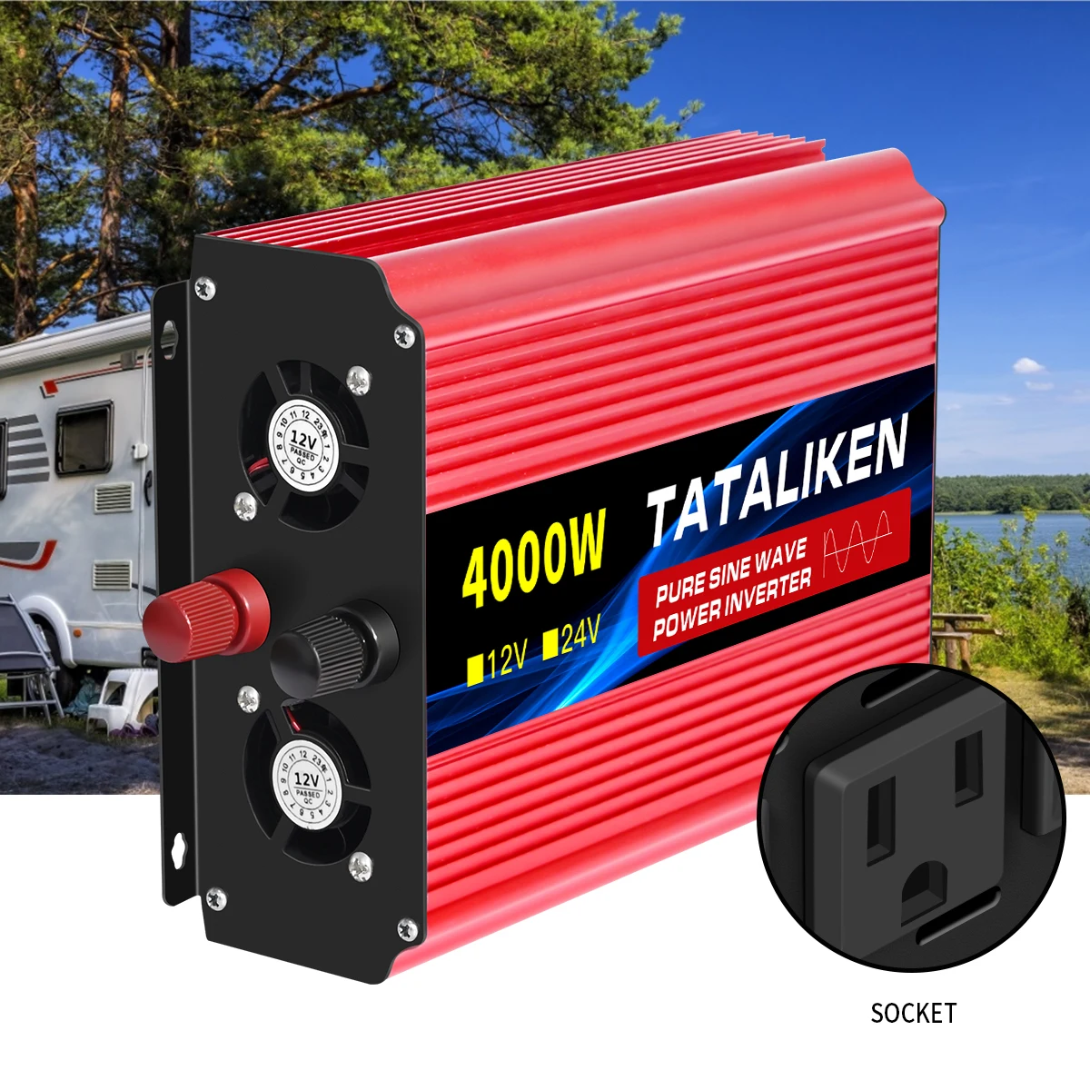 Pure Sine Wave Inverter 1000W-4000W DC 12V/24V to AC 110V 60hz Power Inverter Charger Converter Adapter US Socket
