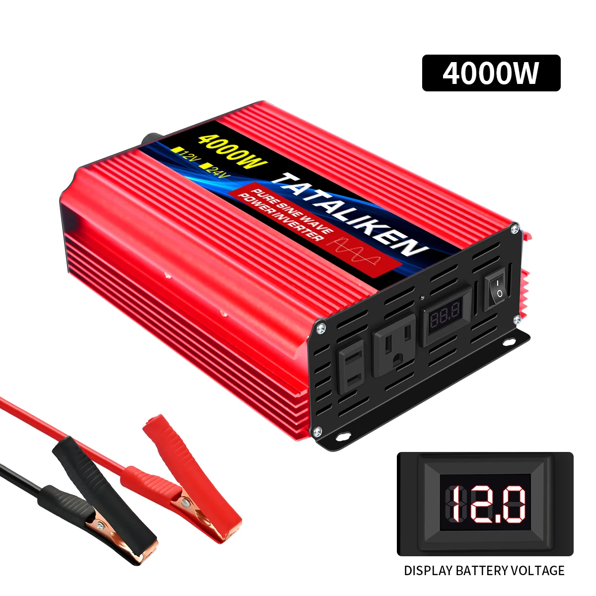 Pure Sine Wave Inverter 1000W-4000W DC 12V/24V to AC 110V 60hz Power Inverter Charger Converter Adapter US Socket