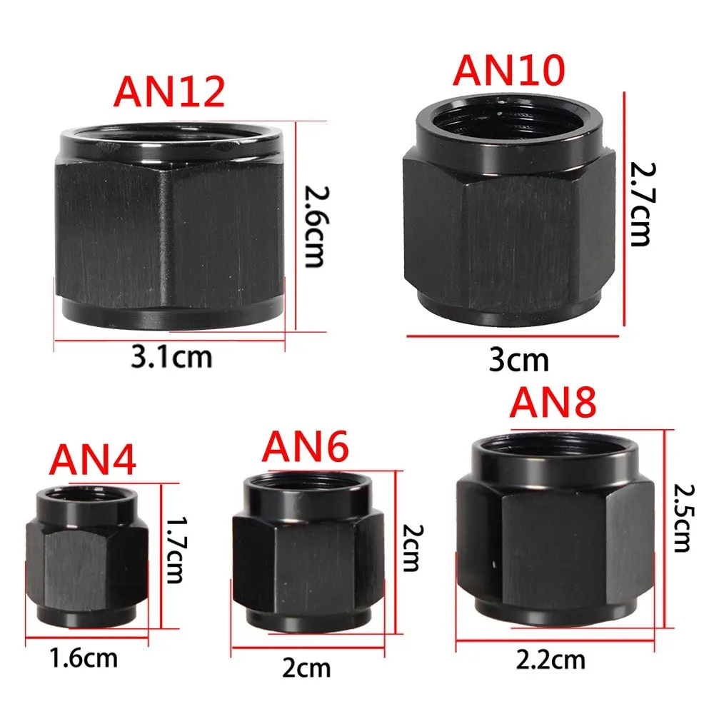 1PC Adapter Female Flare End Cap Plug Tube Fitting AN4 AN6 AN8 AN10 AN12 High Quality Hex Head Port Fitting Aluminum Black