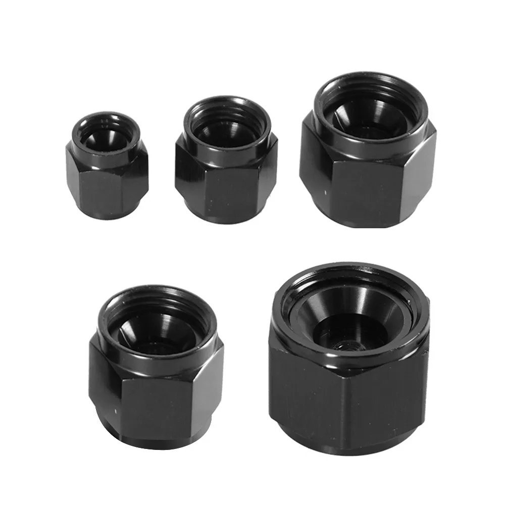 1PC Adapter Female Flare End Cap Plug Tube Fitting AN4 AN6 AN8 AN10 AN12 High Quality Hex Head Port Fitting Aluminum Black