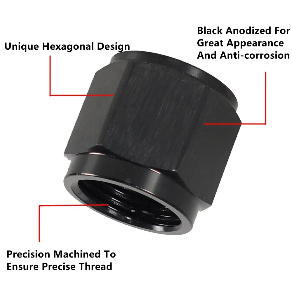 1PC Adapter Female Flare End Cap Plug Tube Fitting AN4 AN6 AN8 AN10 AN12 High Quality Hex Head Port Fitting Aluminum Black