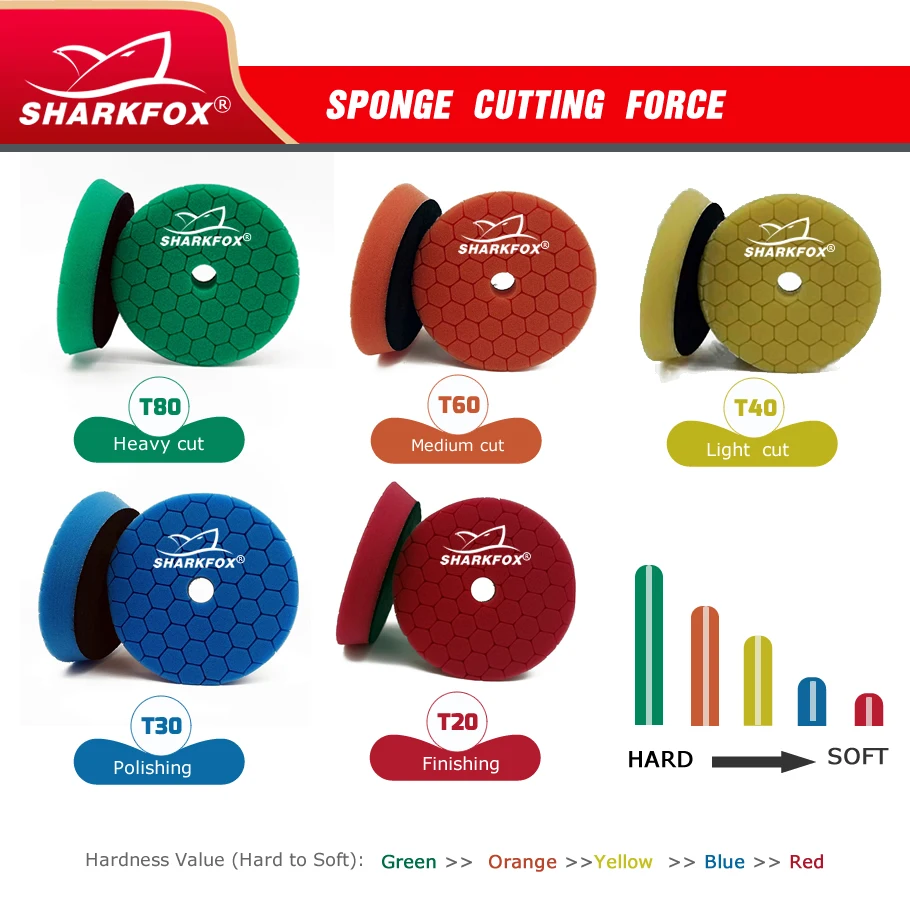 Sharkfox 5/6inch Car Polishing Disc Buffing Polishing Pads Self-Adhesive Buffing Waxing Germany Foam Polishing Pad For DA/RO