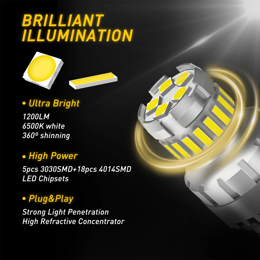 AUXITO 2Pcs T20 LED 7443 W21/5W 7440 W21W LED Bulb 6500K White Car Parking Position Light DRL Daytime Running Lamp 12V
