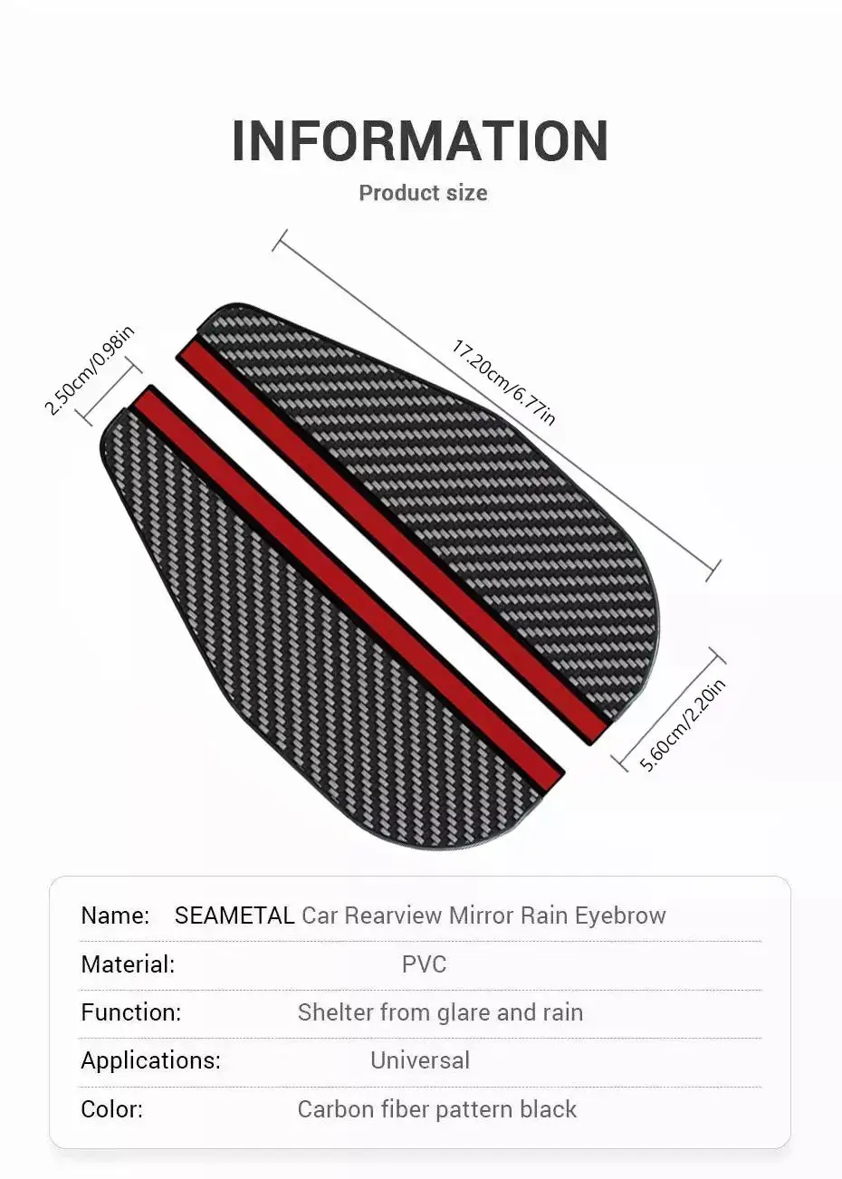 SEAMETAL 2pcs Universal Car Rearview Mirror Rain Eyebrow Carbon Fiber Car Rear View Rainproof Blades Stickers for Car Accessorie