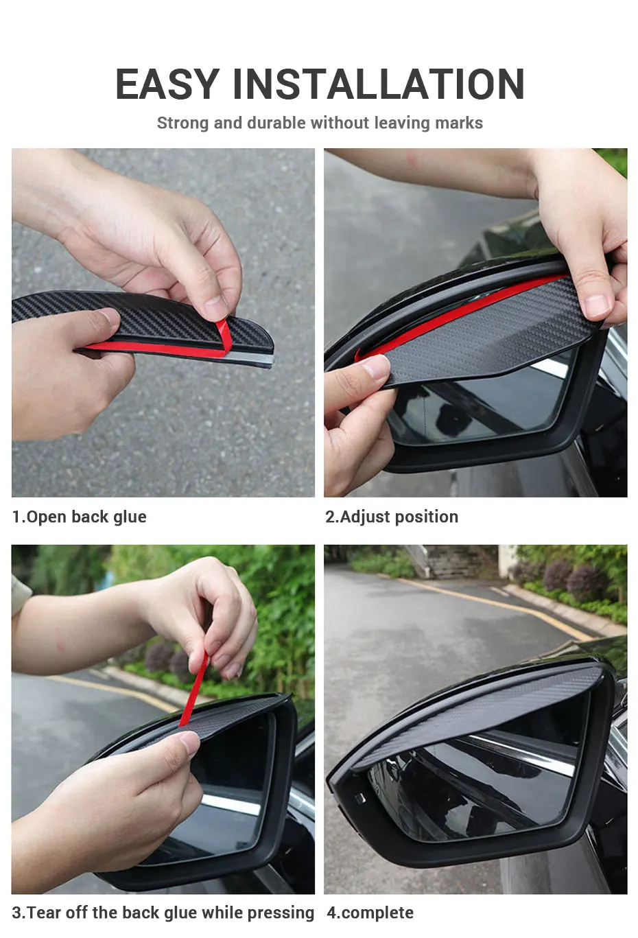 SEAMETAL 2pcs Universal Car Rearview Mirror Rain Eyebrow Carbon Fiber Car Rear View Rainproof Blades Stickers for Car Accessorie