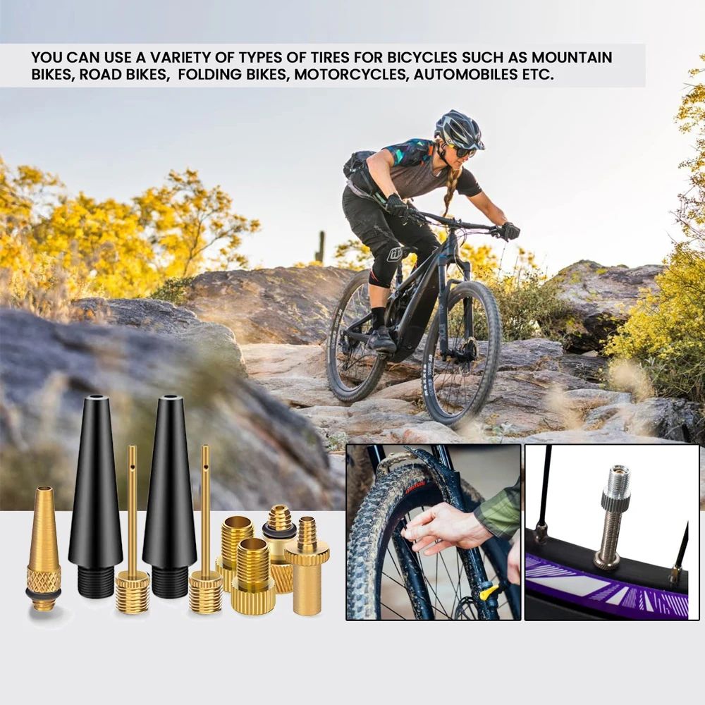 Bicycle Presta Schrader Valve Adaptor, Brass Bike Pump Adapters, Ball Needle, Balloon Inflatable Toys Nozzle Inflator Adapter