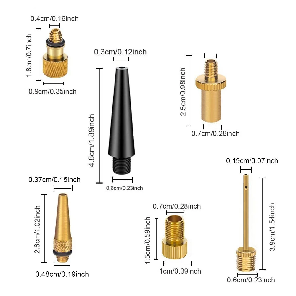 Bicycle Presta Schrader Valve Adaptor, Brass Bike Pump Adapters, Ball Needle, Balloon Inflatable Toys Nozzle Inflator Adapter