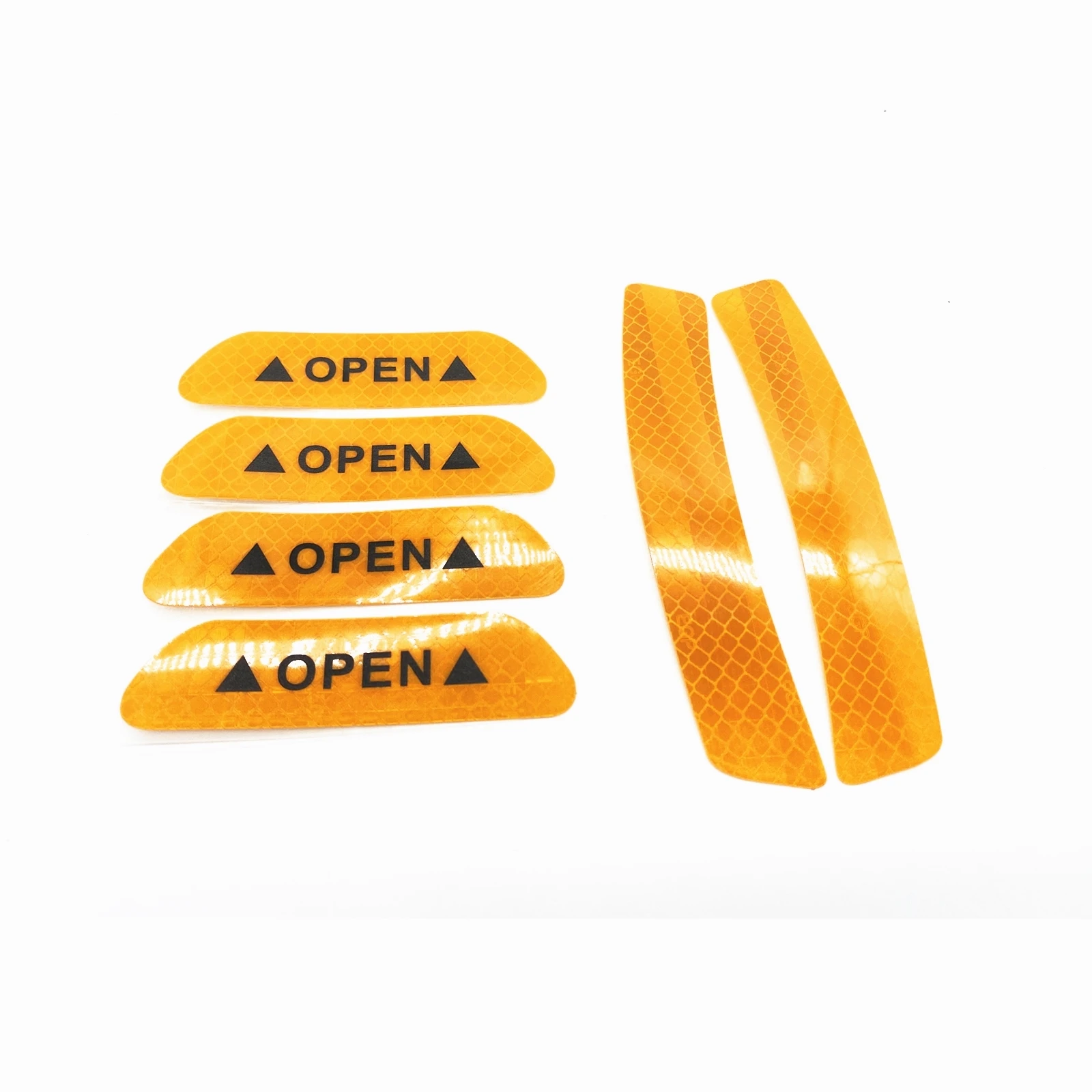 6PCS Car Door Warning Decal Sticker OPEN Reflective Yellow Anti-collision Cover Trim