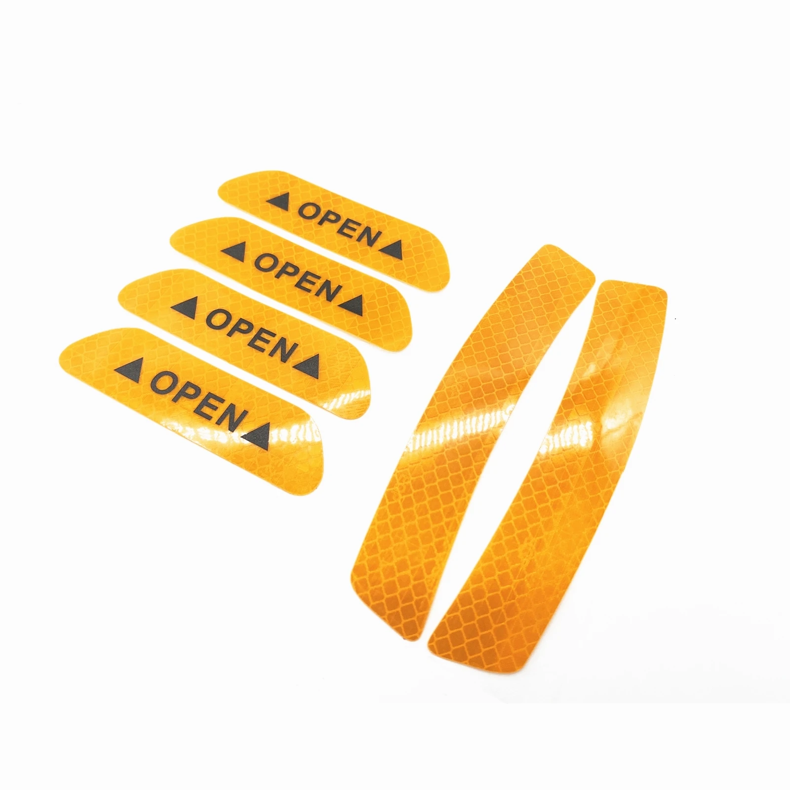 6PCS Car Door Warning Decal Sticker OPEN Reflective Yellow Anti-collision Cover Trim