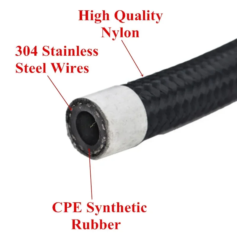 1M/2M/3M/5M/6M AN4 AN6 AN8 AN10 Car Fuel Hose Oil Gas Cooler Hose Line Pipe Tube Nylon Stainless Steel Braided Inside CPE Rubber