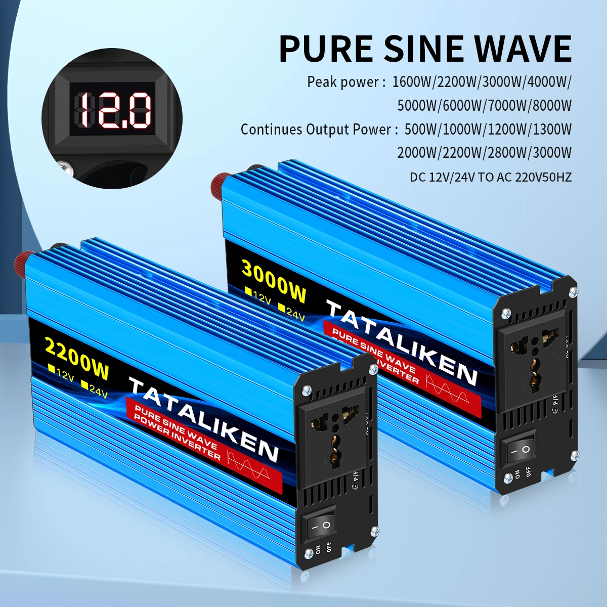 Pure Sine Wave Inverter 1000W-4000W DC 12V and 24V to AC 220V 50hz Power Inverter Charger Adapter Universal Socket