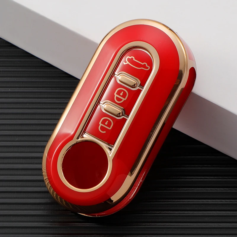 3 Buttons for Fiat 500 Ducato Panda Punto Gold TPU Car Flip Folding Key Case Cover Remote Key Shell Holder Protecor Keychain