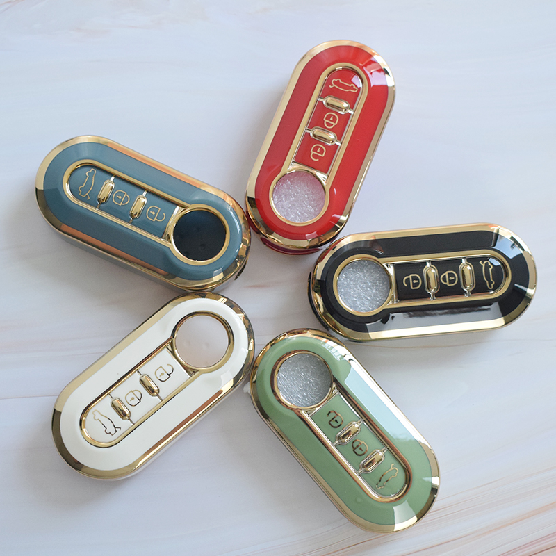 3 Buttons for Fiat 500 Ducato Panda Punto Gold TPU Car Flip Folding Key Case Cover Remote Key Shell Holder Protecor Keychain