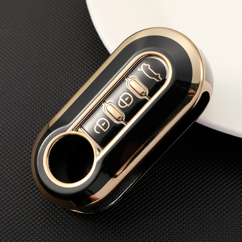 3 Buttons for Fiat 500 Ducato Panda Punto Gold TPU Car Flip Folding Key Case Cover Remote Key Shell Holder Protecor Keychain