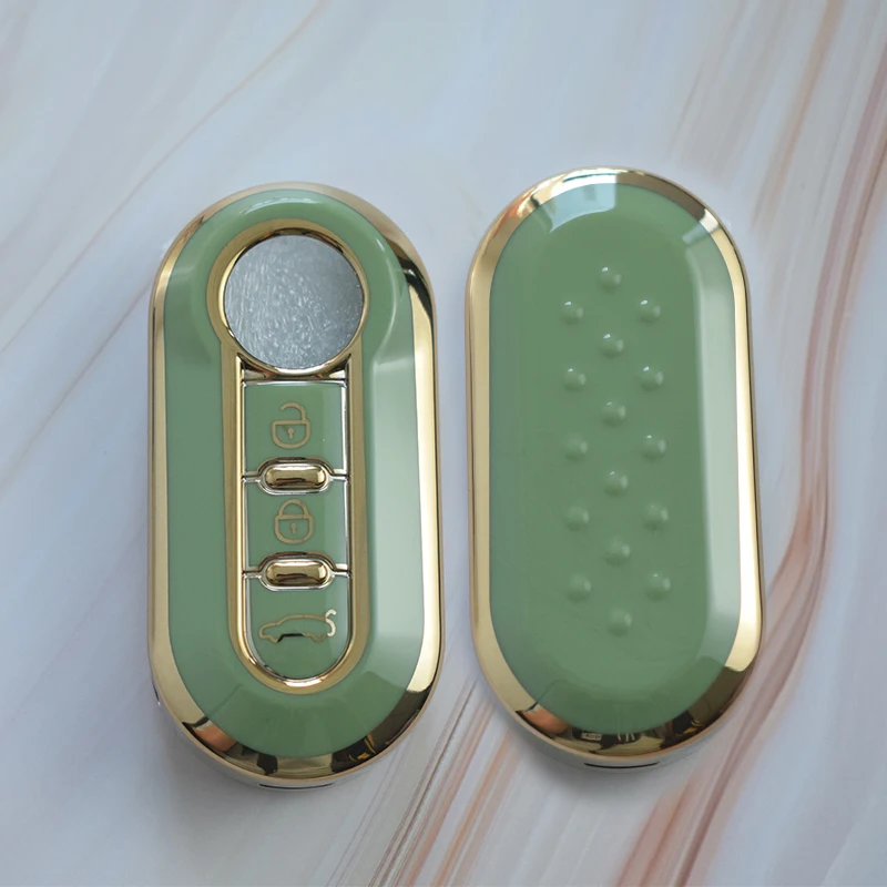3 Buttons for Fiat 500 Ducato Panda Punto Gold TPU Car Flip Folding Key Case Cover Remote Key Shell Holder Protecor Keychain