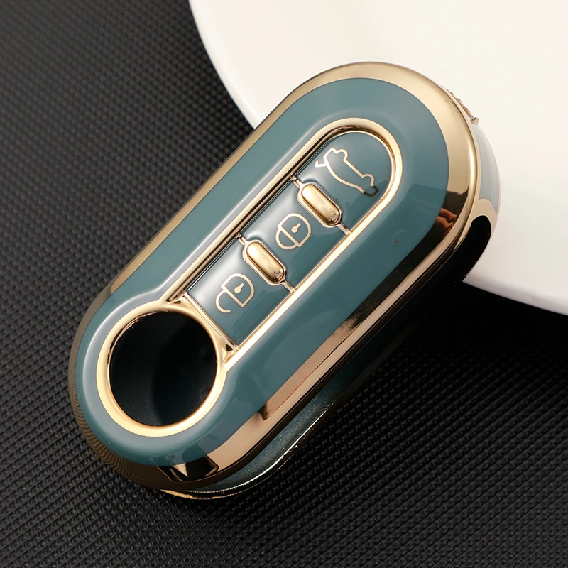 3 Buttons for Fiat 500 Ducato Panda Punto Gold TPU Car Flip Folding Key Case Cover Remote Key Shell Holder Protecor Keychain