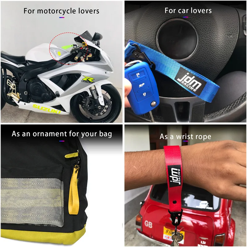 Hot Car Keytags Strap Keychain Emblem Nylon Webbing Blue Strap Keychain Key Chain with Steel Spring Clip Lanyard Accessory