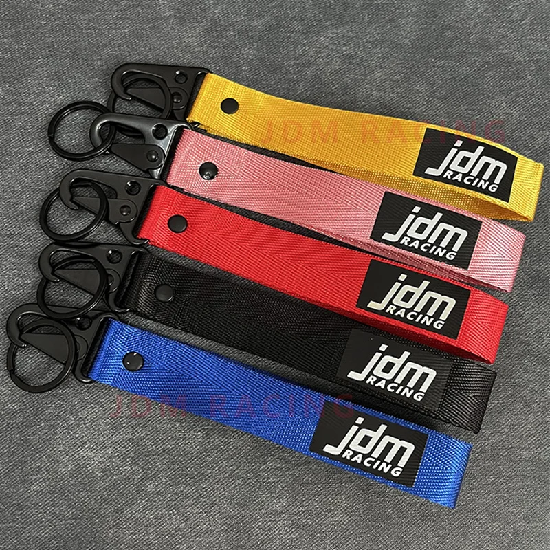 Hot Car Keytags Strap Keychain Emblem Nylon Webbing Blue Strap Keychain Key Chain with Steel Spring Clip Lanyard Accessory