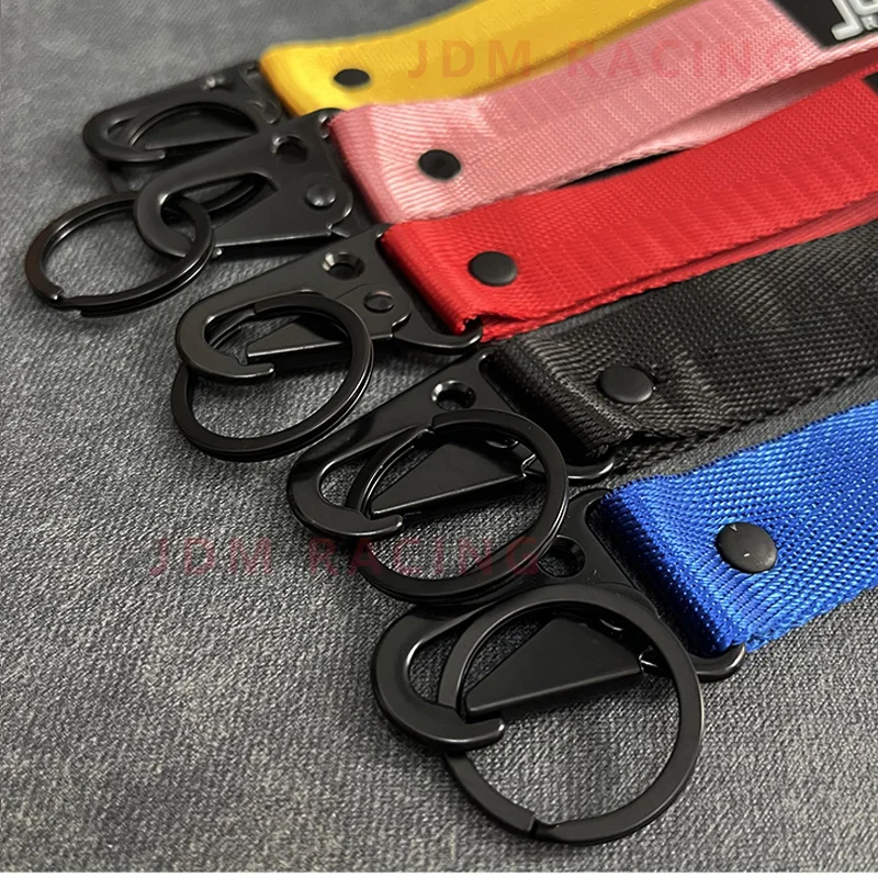 Hot Car Keytags Strap Keychain Emblem Nylon Webbing Blue Strap Keychain Key Chain with Steel Spring Clip Lanyard Accessory