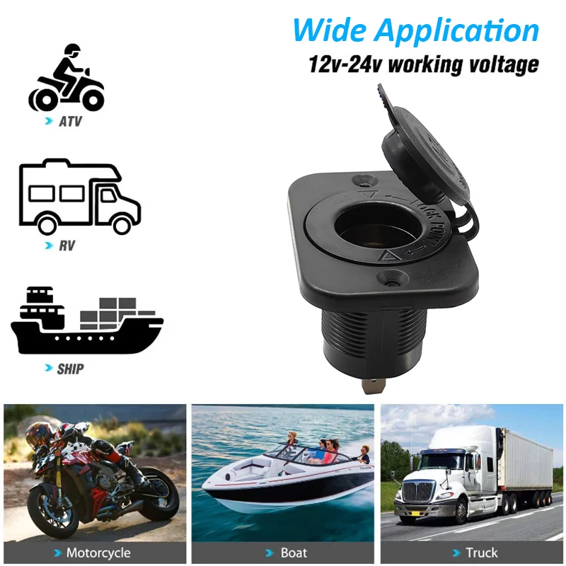 Cigarette Lighter Socket Waterproof 12V Power Plug Outlet Receptacle for Car Marine Motorcycle ATV RV Socket Power Outlet