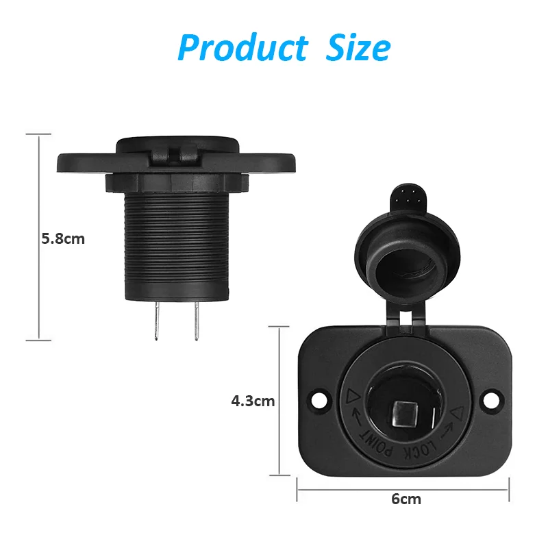 Cigarette Lighter Socket Waterproof 12V Power Plug Outlet Receptacle for Car Marine Motorcycle ATV RV Socket Power Outlet