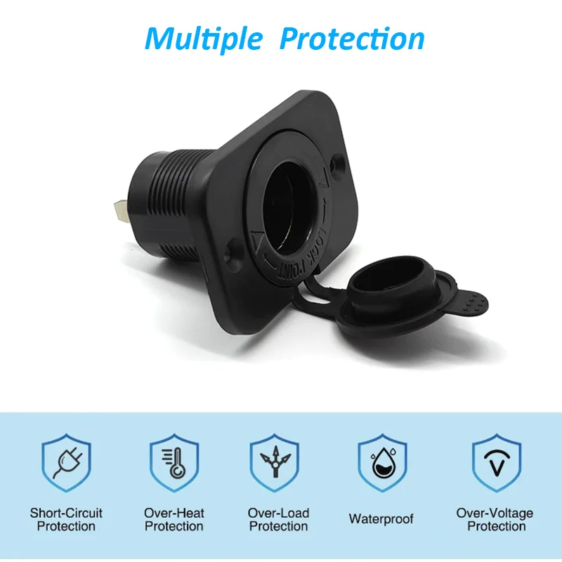 Cigarette Lighter Socket Waterproof 12V Power Plug Outlet Receptacle for Car Marine Motorcycle ATV RV Socket Power Outlet