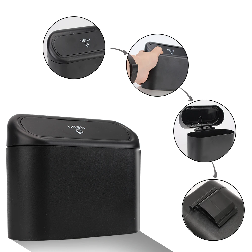 Storage Box Pressing Type Trash Can ABS Hanging Vehicle Garbage Dust Case Car Trash Bin