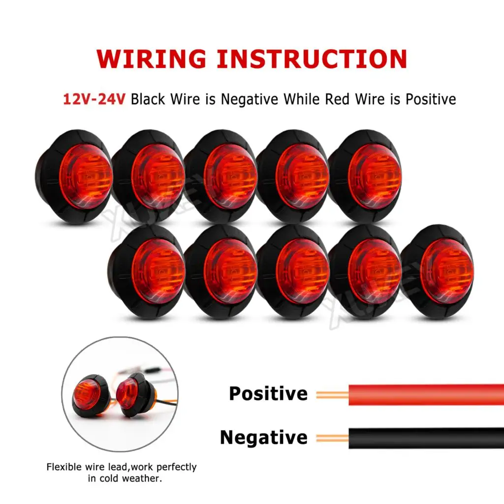 6/10x 12V 24V RED Side Mini Round 3/4" LED Marker Light Truck Trailer Boat Tractor Caravan ATV UTV RV Chassis Grille Signal Lamp