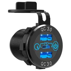 DaierTek Car USB Charger Socket Metal 60W Car Charger 12V 24V USB Outlet PD USB-C & Two QC3.0 Ports Touch Switch For Boat Marine