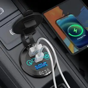 DaierTek Car USB Charger Socket Metal 60W Car Charger 12V 24V USB Outlet PD USB-C & Two QC3.0 Ports Touch Switch For Boat Marine