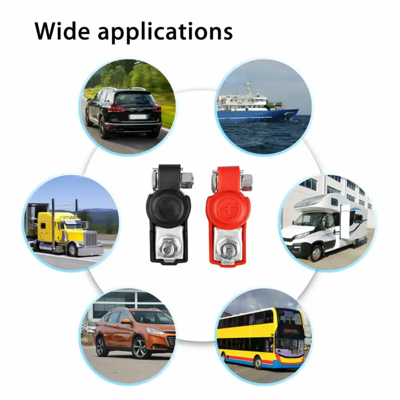 2pcs Negative Positive Auto Battery Cable Terminal Top Post Clamp For For SAE And DIN Batteries For All Cars