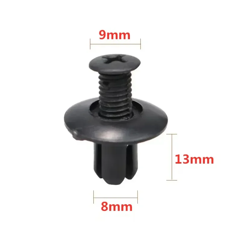 100pcs 8mm Plastic Rivets Fasteners Screw Car Bumper Fender Black Rivet Car Fastener Clips for Toyota Focus Kia Nissan Yamaha