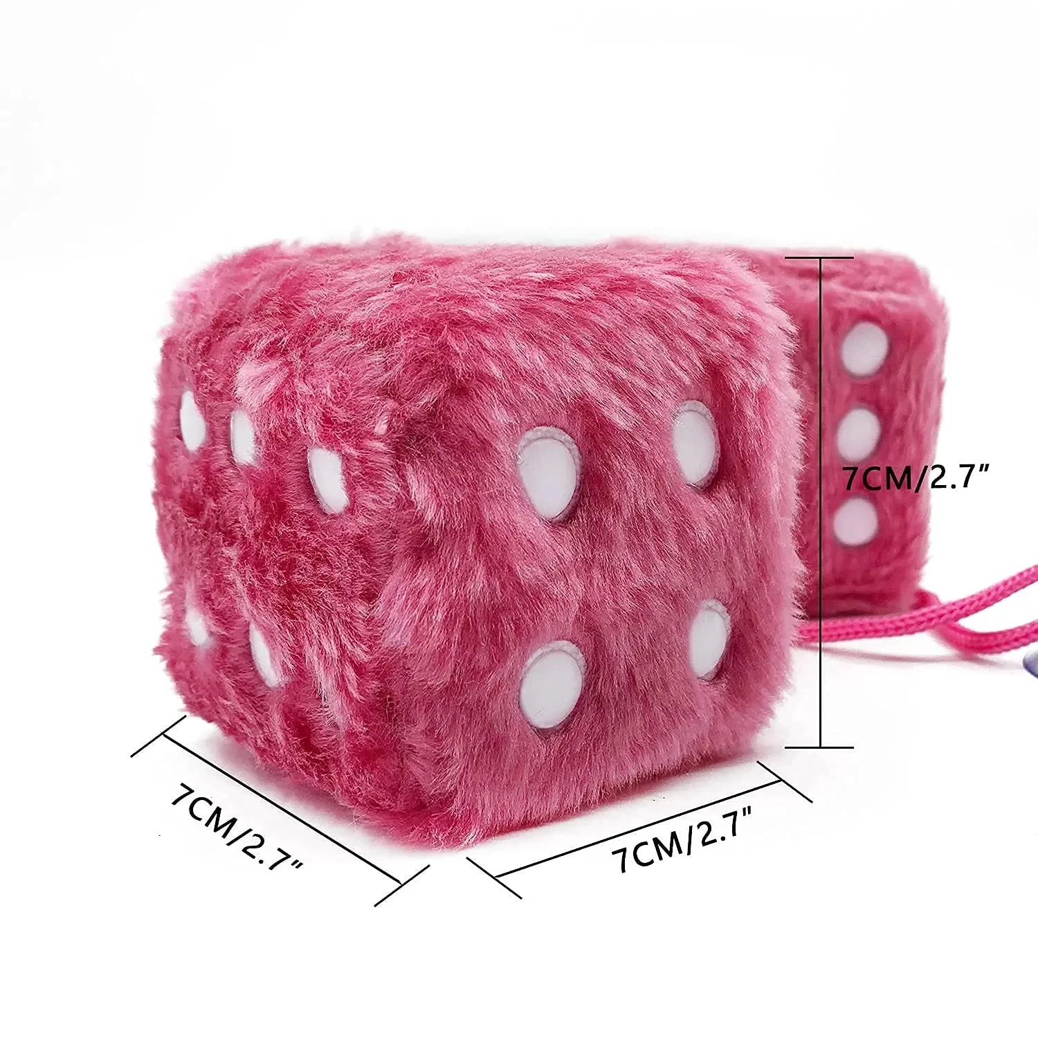 Fuzzy Dice for Car Mirror Pair of 2.7” Retro Square Fuzzy Plush Dice with Dots for Hanging Car Accessories Interior Fluffy
