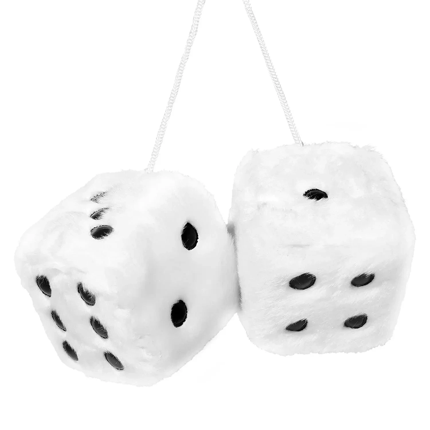 Fuzzy Dice for Car Mirror Pair of 2.7” Retro Square Fuzzy Plush Dice with Dots for Hanging Car Accessories Interior Fluffy