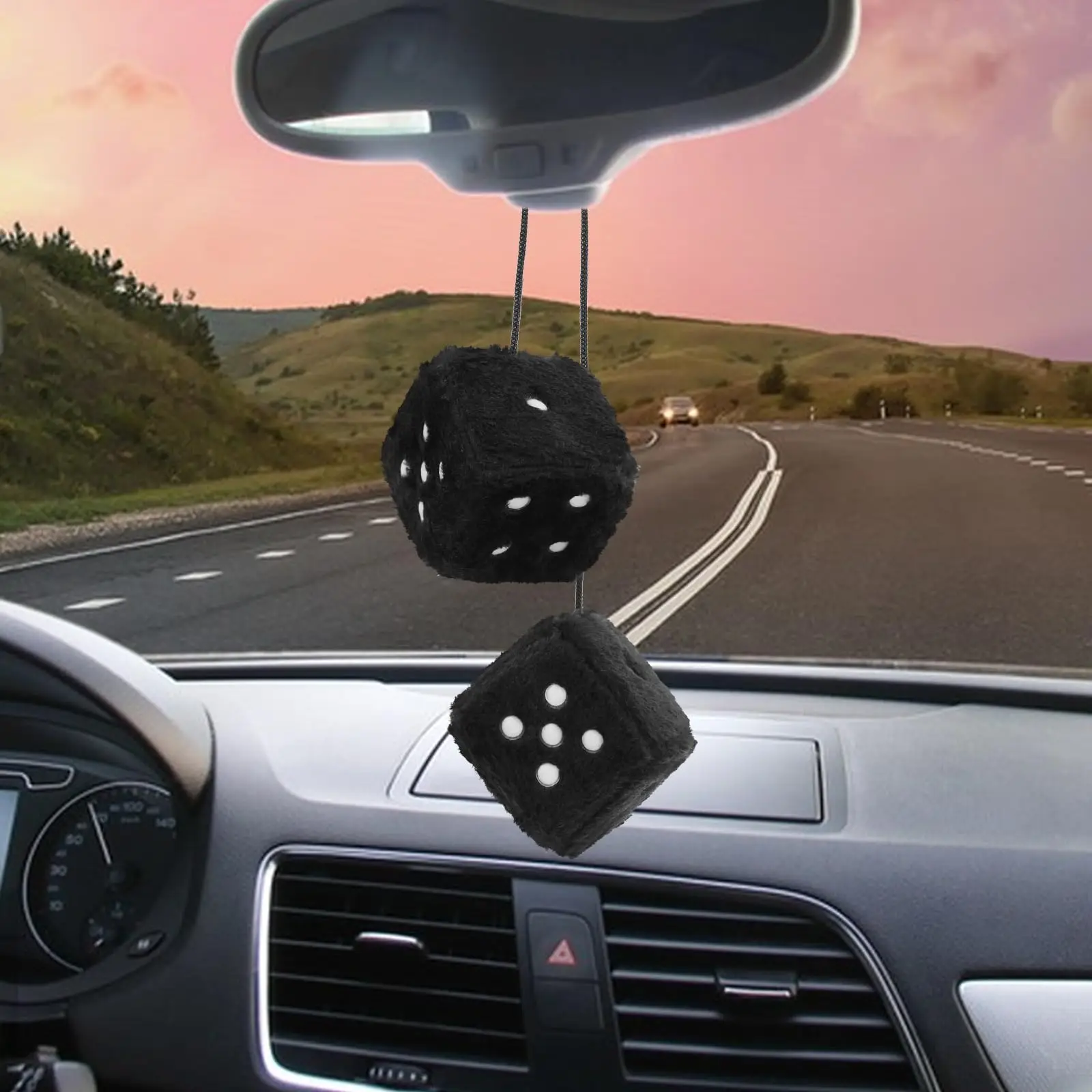 Fuzzy Dice for Car Mirror Pair of 2.7” Retro Square Fuzzy Plush Dice with Dots for Hanging Car Accessories Interior Fluffy