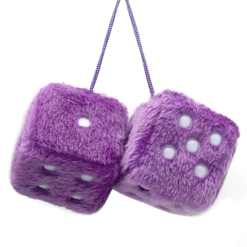 Fuzzy Dice for Car Mirror Pair of 2.7” Retro Square Fuzzy Plush Dice with Dots for Hanging Car Accessories Interior Fluffy