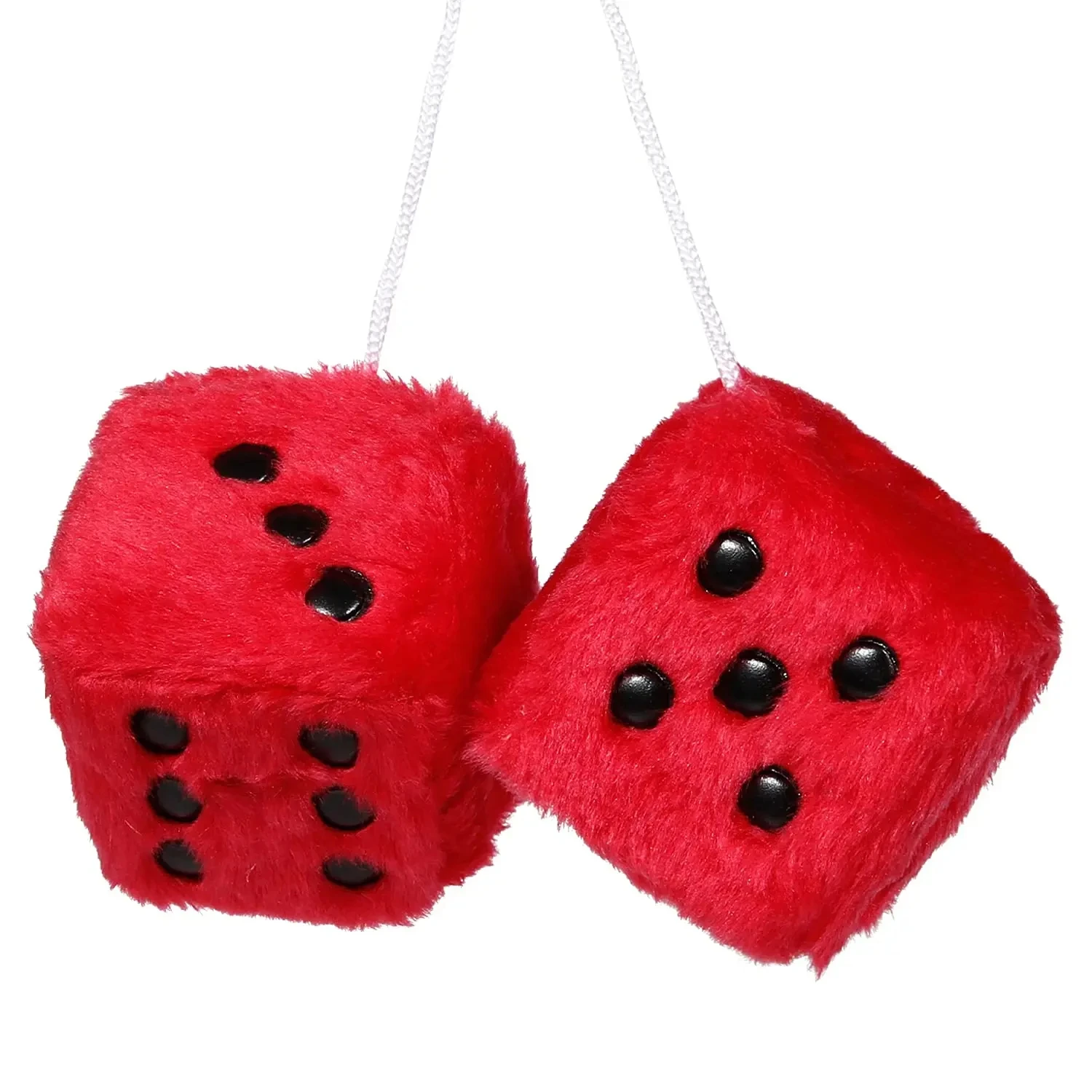 Fuzzy Dice for Car Mirror Pair of 2.7” Retro Square Fuzzy Plush Dice with Dots for Hanging Car Accessories Interior Fluffy
