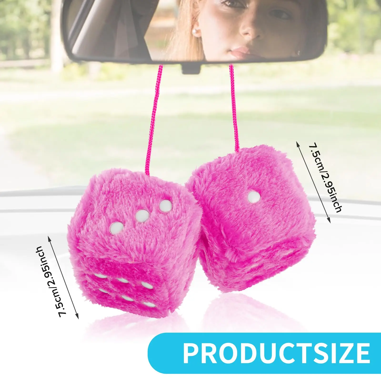 Fuzzy Dice for Car Mirror Pair of 2.7” Retro Square Fuzzy Plush Dice with Dots for Hanging Car Accessories Interior Fluffy
