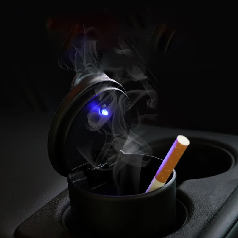 Car Ashtray LED Alloy Ash Tray Plastic Cup Portable Smokeless Auto Ashtray Flame Retardant Cigarette Holder Box Accessories