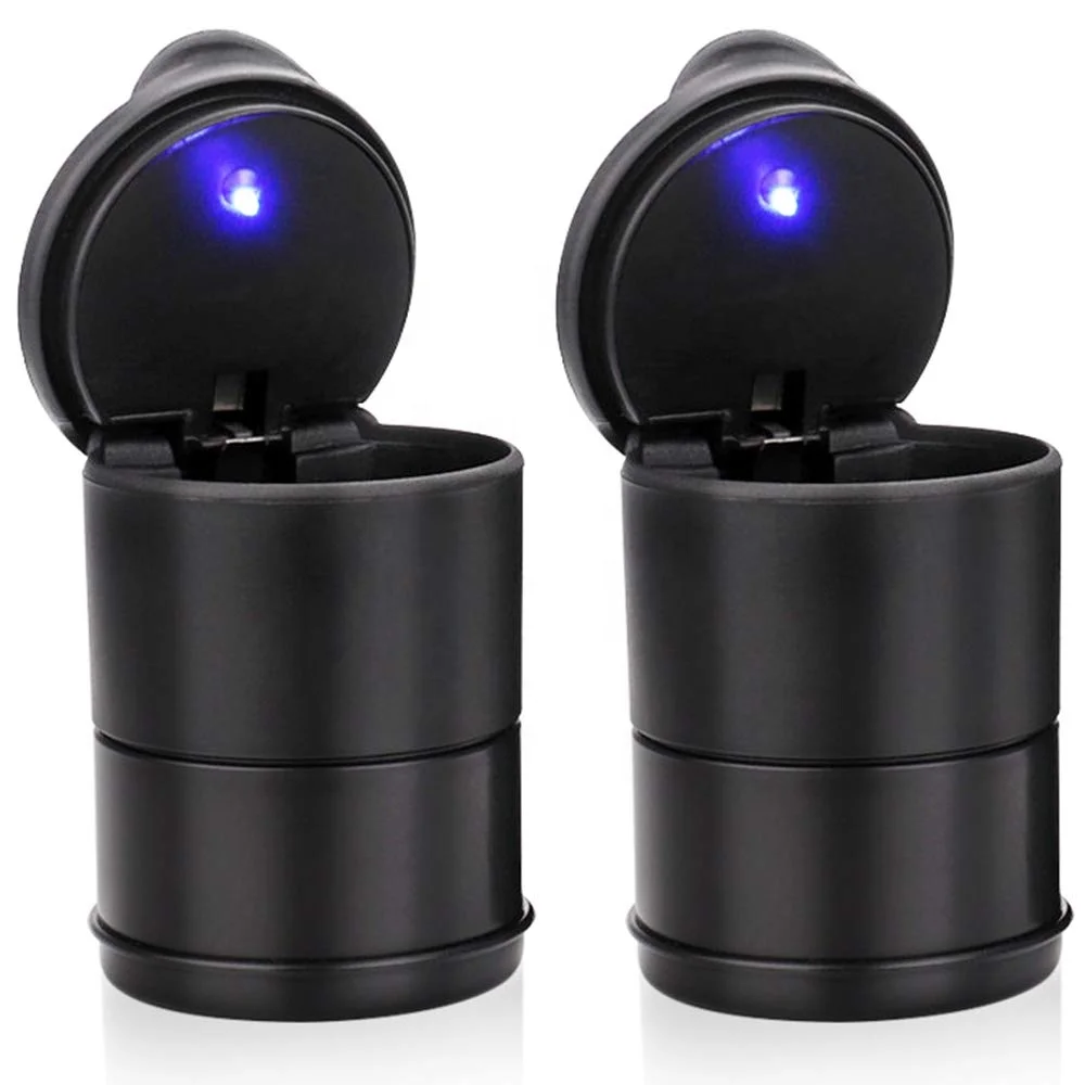 Car Ashtray LED Alloy Ash Tray Plastic Cup Portable Smokeless Auto Ashtray Flame Retardant Cigarette Holder Box Accessories