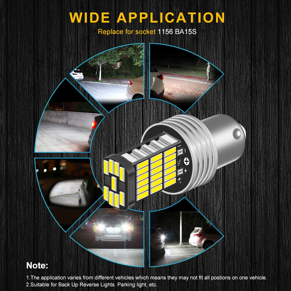 2PCS 1156 BA15S P21W S25 7506 LED Bulbs High Power 45pcs 4014SMD Super Bright 1200LM Replace For Car Reversing Light White