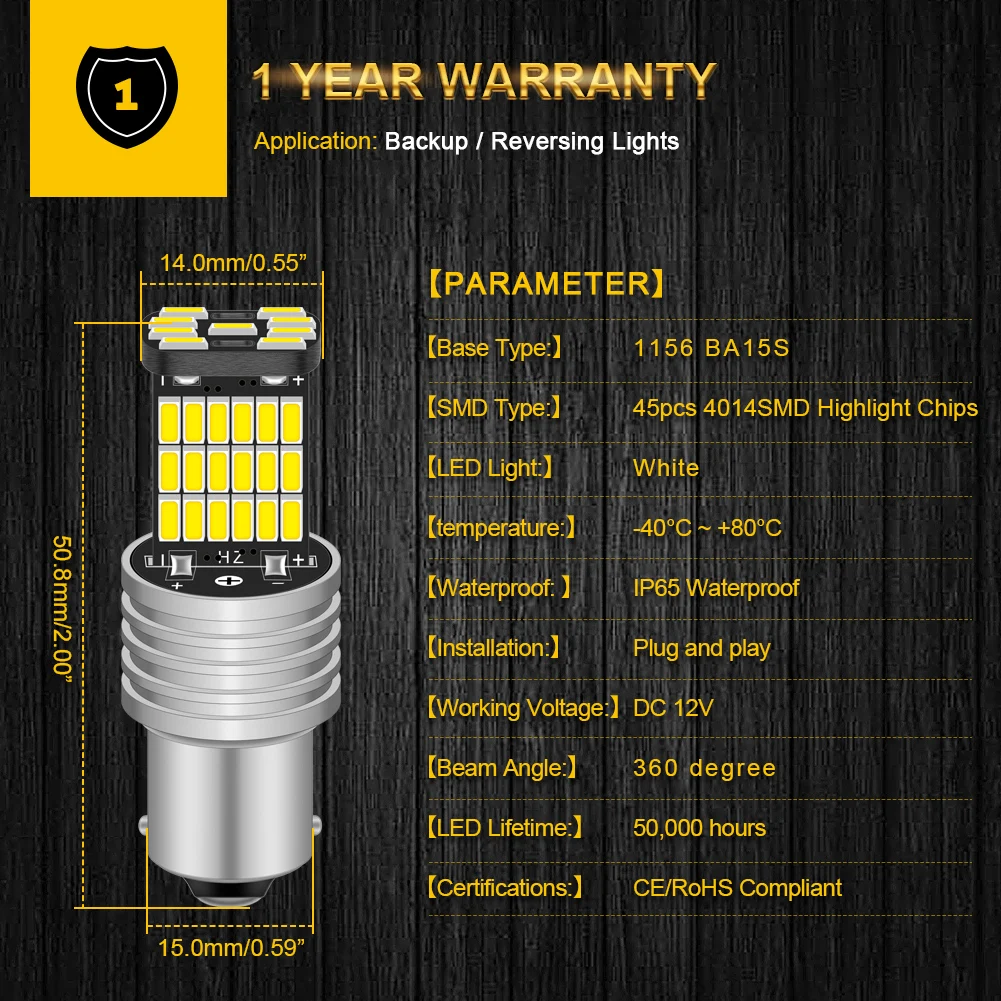 2PCS 1156 BA15S P21W S25 7506 LED Bulbs High Power 45pcs 4014SMD Super Bright 1200LM Replace For Car Reversing Light White