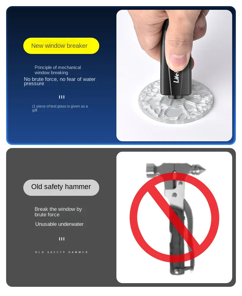 Car Safety Hammer Auto Emergency Glass Window Breaker Seat Belt Cutter Life-Saving Car Emergency Escape Hammer Survival Whistle