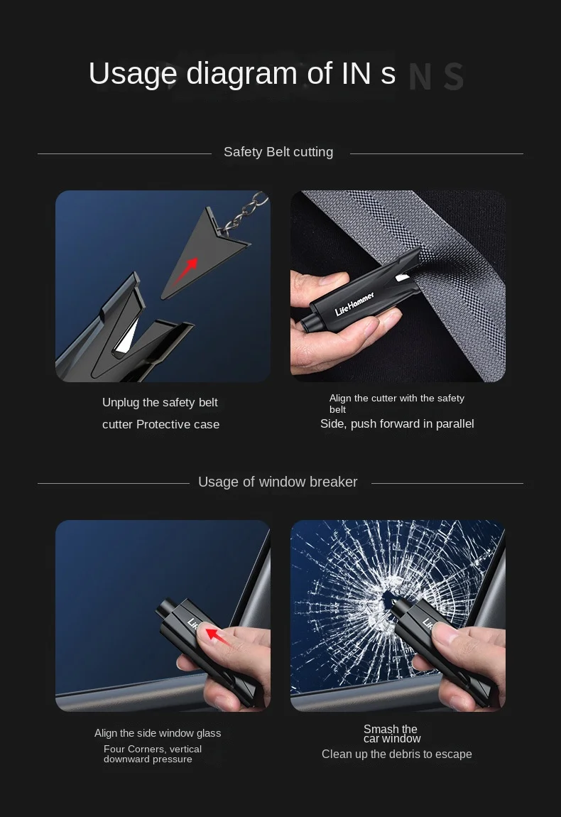 Car Safety Hammer Auto Emergency Glass Window Breaker Seat Belt Cutter Life-Saving Car Emergency Escape Hammer Survival Whistle