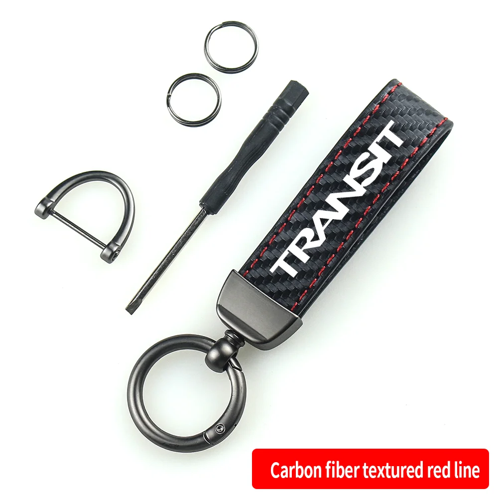 Car Carbon Fiber Leather Rope Keychain Key Chain Pendant Keyring Horseshoe Buckle for RAPTOR S-MAX STline TRANSIT Accessories