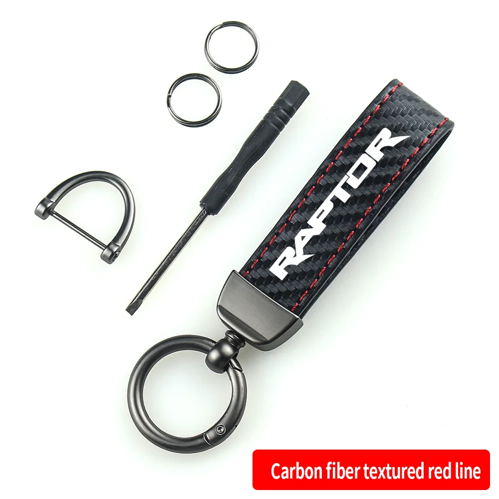 Car Carbon Fiber Leather Rope Keychain Key Chain Pendant Keyring Horseshoe Buckle for RAPTOR S-MAX STline TRANSIT Accessories