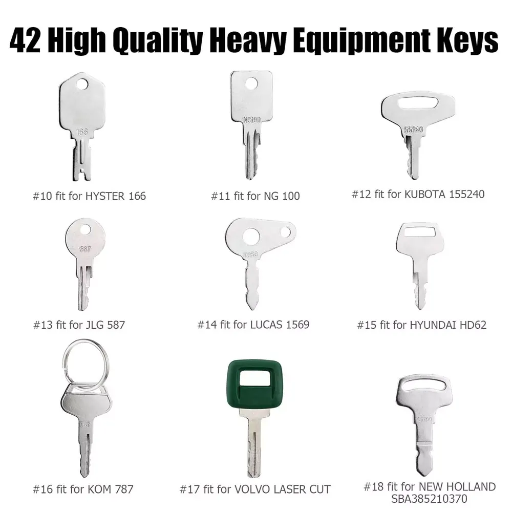 42pcs/18pcs construction machinery key set+2pcs wire ring+2pcs small key ring Heavy Equipment Construction Ignition Key