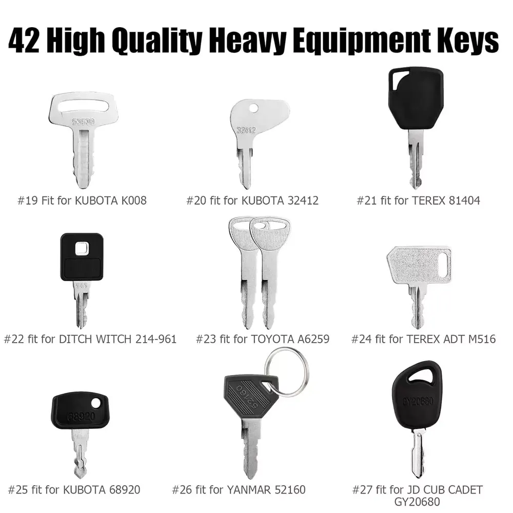 42pcs/18pcs construction machinery key set+2pcs wire ring+2pcs small key ring Heavy Equipment Construction Ignition Key